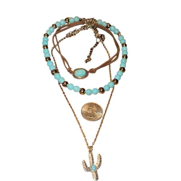 New triple southwestern necklaces with faux turquoise - Picture 2 of 2